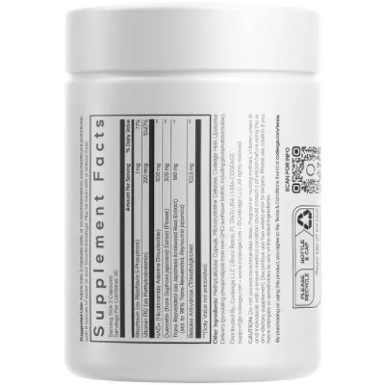 Codeage Liposomal NAD+ Ultra, Trans-Resveratrol, Quercetin, Betaine, Riboflavin, Vitamin B12, 90 ct image {1}