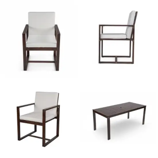 7 Pieces Acacia Wood Outdoor Dining Set,Wooden Garden Dining Table and Chair Set with Cushions,Dining Table with Umbrella Hole-Coolbibila image {5}