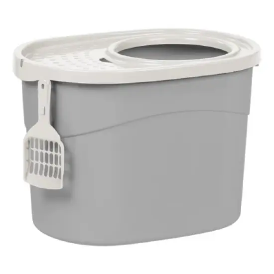 IRIS USA Top Entry Cat Litter Box with Litter Catching Lid, Privacy Walls and Scoop, Cat Pan image {8}