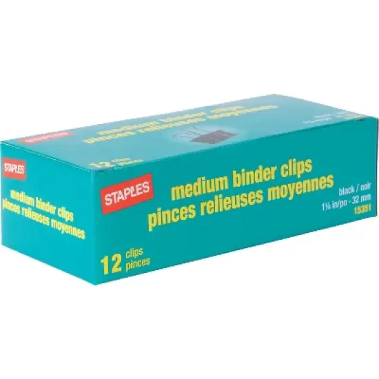 Staples Binder Clips Medium 1 1/4" Width 5/8" Capacity Black 103549 image {1}
