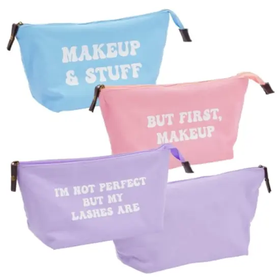6 Pack Small Cosmetic Canvas Makeup Bags for Women with Zipper, 3 Colors and Designs (8 x 4 x 6 In) image {6}