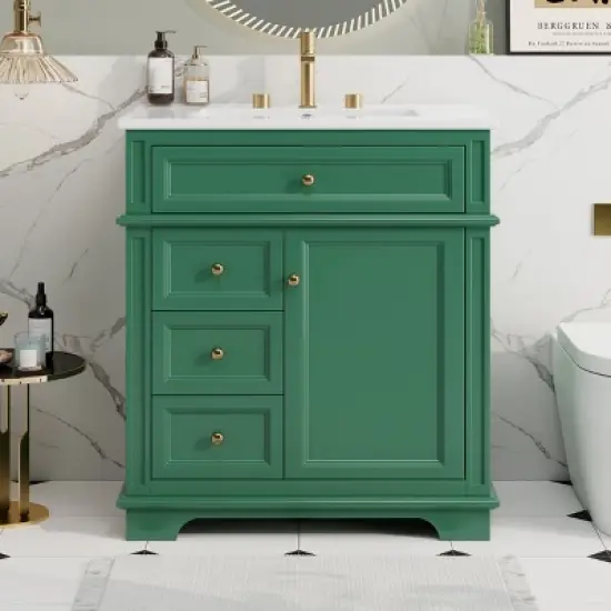 Christopher Knight Home Alonzo Modern 30" Bathroom Vanity with Ceramic Sink, One Shelf and Four Drawers image {10}