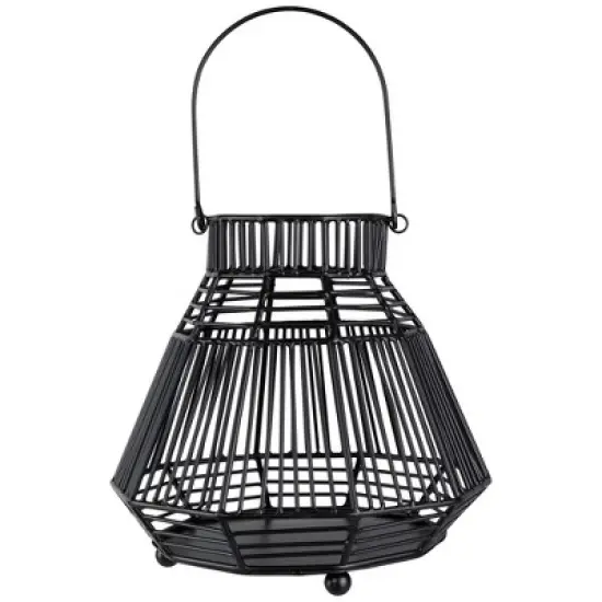 Northlight Medium Iron Geometric Hurricane Candle Lantern - 8.25" - Black image {6}
