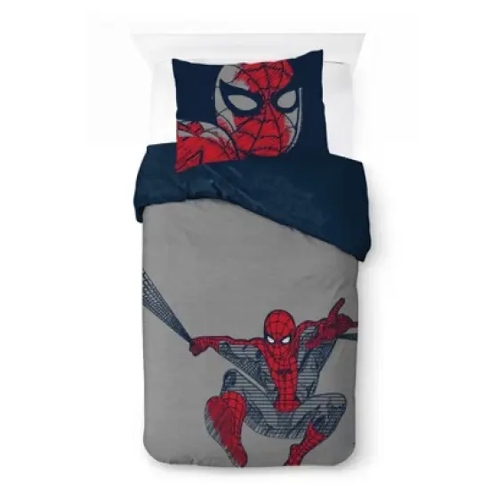 Saturday Park Marvel Spiderman Web Stripe 100% Organic Cotton Duvet Cover & Sham Set image {1}