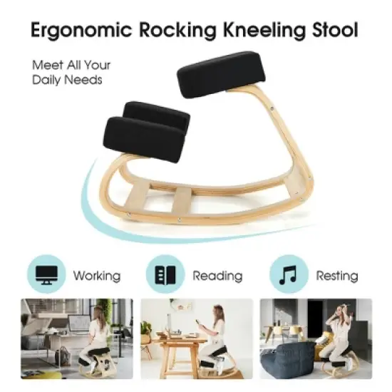 Costway Ergonomic Kneeling Chair Rocking Stool Upright Posture Office Furniture Black image {7}