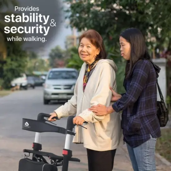 Foldable Wheeled Walker with Adjustable Height, 9-Inch Front and 8-Inch Rear Wheels, 300 lb Capacity image {2}