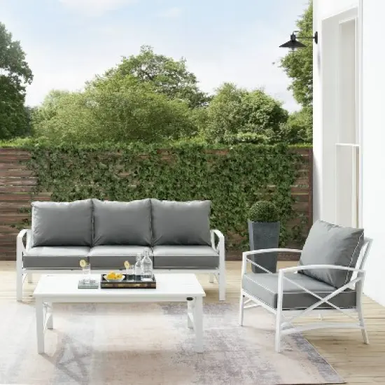 Kaplan 3pc Outdoor Sofa Set with Sofa & Arm Chair with Coffee Table - Gray - Crosley image {6}