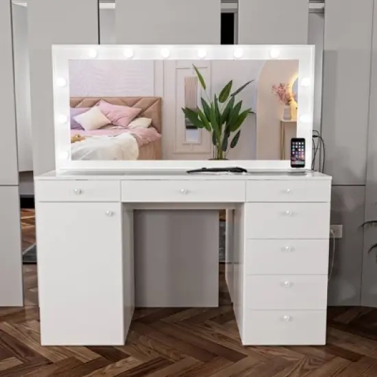 Leila Lighted Makeup Vanity - Boahaus image {5}