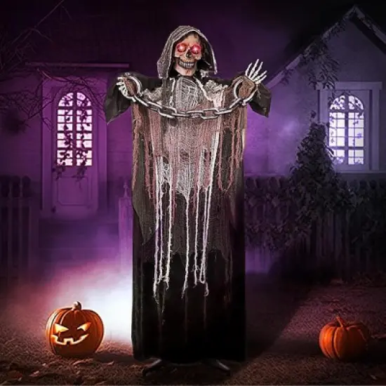 Joyfy 67" Halloween Outdoor Decorations, Life Size Animatronics Grim Reaper with Chain, Scary Haunted House Props for Garden Yard Lawn Decorations image {7}