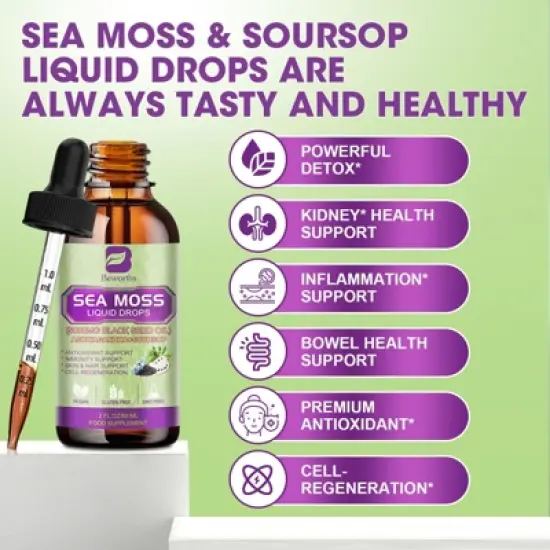 B Beworth Sea Moss Liquid Drops with Soursop Bitters - Multimineral Seamoss Supplement Support Antioxidant, Immune, Gut Health - 2 Fl.oz image {4}