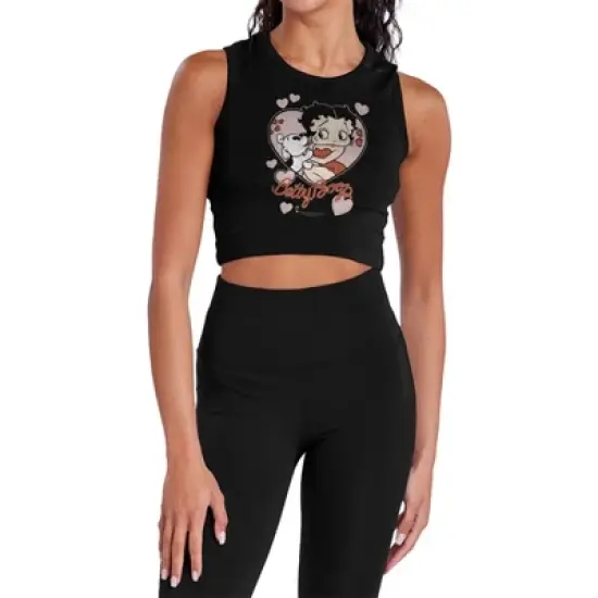 Women's Betty Boop Classic Kiss Sleeveless Crop Top Tank image {5}