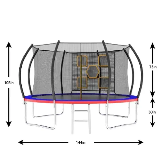 BestParts 12FT Round Trampoline with Ladder, Enclosure Net & Toss Target Game &ndash; Red Steel Frame image {8}
