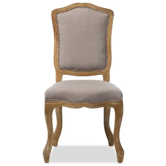 Chateauneuf French Weathered Oak Finish Fabric Upholstered Dining Side Chair Beige - Baxton Studio: Linen, No Assembly Required image {2}