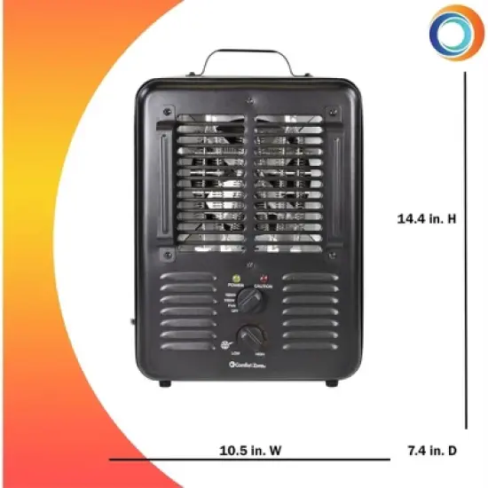 Comfort Zone Electric Portable Milkhouse Style Utility Space Heater with Adjustable Thermostat, 3-Prong Plug, Overheat Protection, Black, 14.5" image {2}