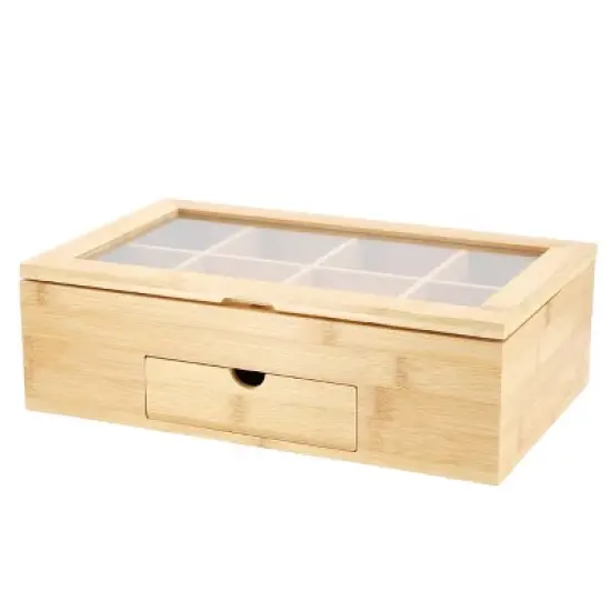 MegaChef 13 x 8 Inch Bamboo Tea Box Organizer with Acrylic Top Window image {5}