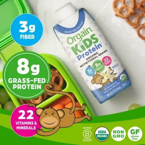 Orgain Organic Kids' Nutritional Protein Shake 22 Vitamins & Minerals Vanilla Flavored - 4pk/8.25 fl oz Cartons image {2}
