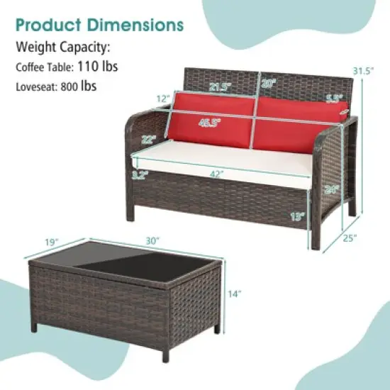 Tangkula 2PCS Patio Rattan Furniture Set Loveseat w/Coffee Table for Garden Porch Backyard Brown image {8}