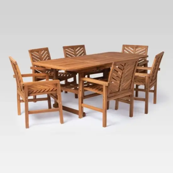 7pc Slatted Extendable Acacia Wood Patio Dining Set - Saracina Home image {1}