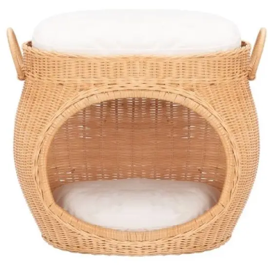 Faati Cat Bed W/ Cushion - PET6503 - White/Honey Natural - Safavieh Pets image {11}