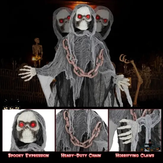 Costway 6.4 FT Standing Grim Reaper Halloween Animatronic Decoration with Light up Eyes image {5}