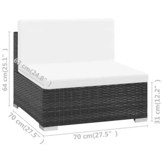 vidaXL 7 Piece Patio Lounge Set - Black Poly Rattan Garden Furniture - Includes Corner Sofas, Ottoman, Coffee Table & Soft Cushions for Outdoor Use image {5}