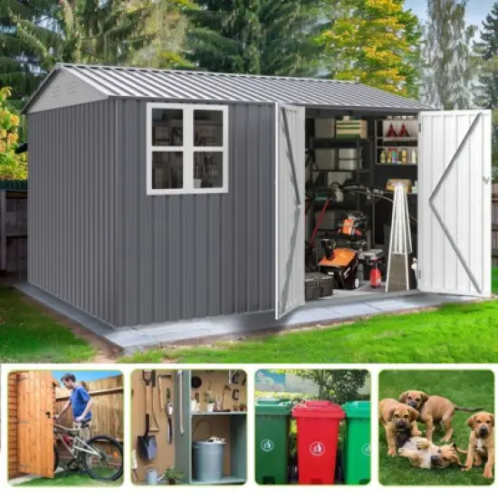 8X10FT Outdoor Storage Shed with Thickened Galvanized Steel,with Sloped Roof & Double Lockable Door,with 6 Vents, for Backyard Garden Bike,Lawnmower image {7}