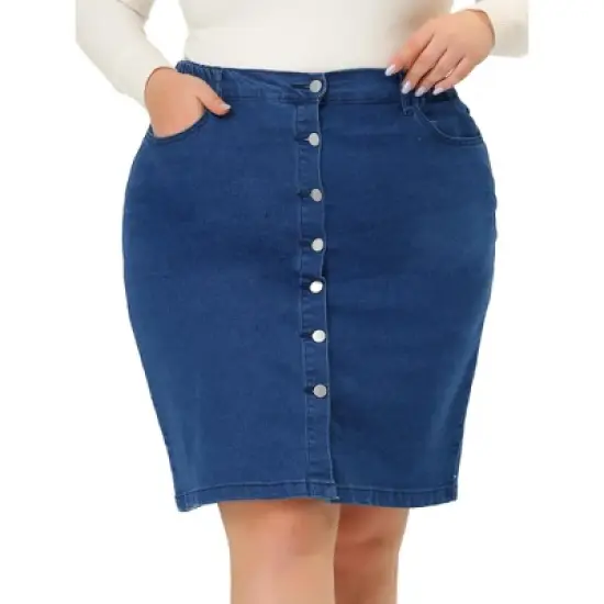 Agnes Orinda Women's Plus Size Denim Casual Mini Pockets Button Jean Pencil Skirts image {5}