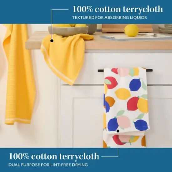 Sur La Table Kitchen Essentials 4pk 16"x28" Lemon Zest Citrus Fruit Kitchen Towel Set: 100% Cotton, Machine Washable, Woven Pattern image {5}