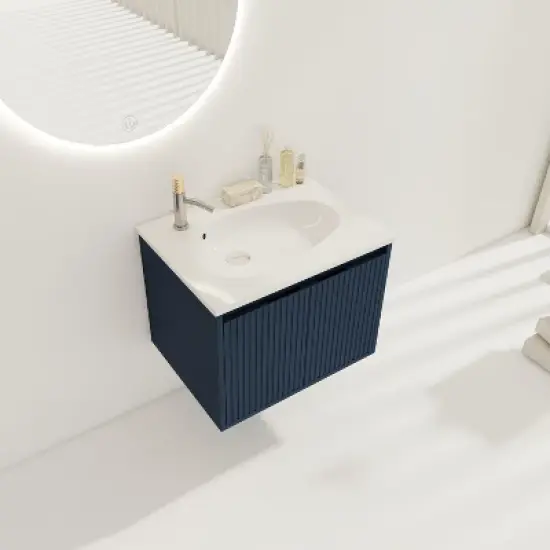 Floating Bathroom Vanity with Drop-Shaped Resin Sink - ModernLuxe image {2}