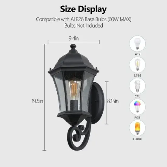 Aluminum Light Fixtures LED Outdoor Wall Lights Light That Comes On Automatically At Night Waterproof Vintage Glass Sconce-The Pop Home image {3}