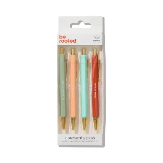Be Rooted 4pk Ballpoint Pen Black Ink Hexagon Affirmation Sayings: Art Stationery, 1.0mm Point, Office Pens image {3}