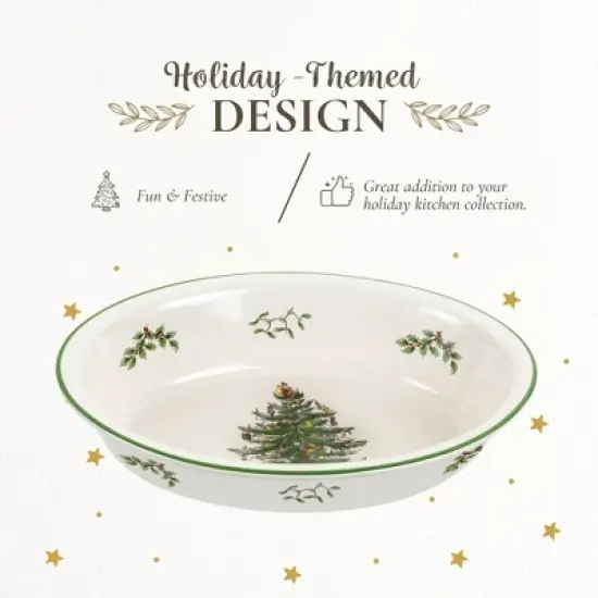Spode Christmas Tree Oval Rim Dish (12.5" x 8.75") Festive Deep Baking Pan - Fine Porcelain, Microwave, Freezer, Dishwasher Safe image {2}