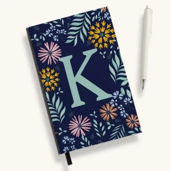 Personalization Mall Flowery Initial Personalized Journal Mint/Navy image {11}