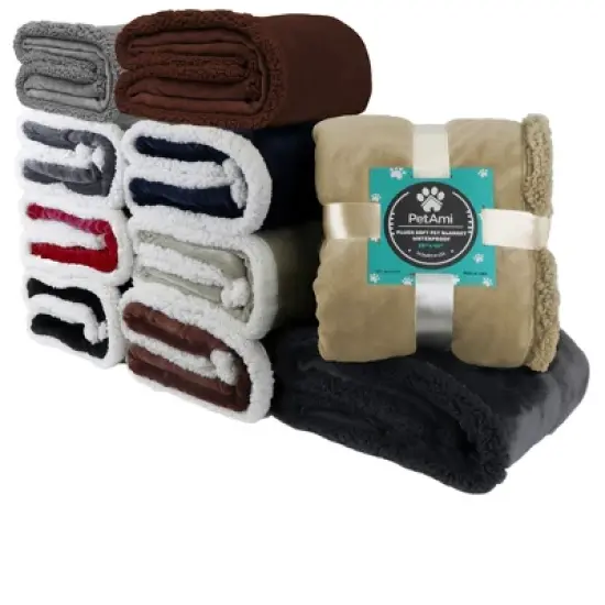 PetAmi Waterproof Dog Blanket for Bed Couch Sofa Cover, Reversible Faux Shearling Fleece Pet Throw image {8}