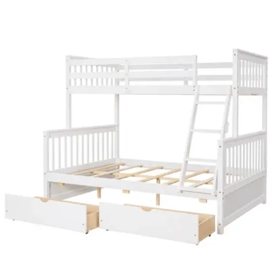 Twin over Full Bunk Bed with Ladders and Two Storage Drawers-ModernLuxe image {3}