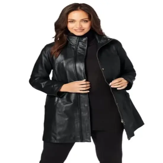 Jessica London Women&rsquo;s Plus Size A-Line Zip Front Leather Jacket image {2}
