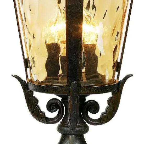 John Timberland Casa Marseille Vintage Rustic Post Light Veranda Bronze Scroll with Pier Mount Adapter 29" Champagne Hammered Glass for Exterior Deck image {2}