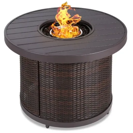 Best Choice Products 32in Round Fire Pit Table, 50,000 BTU Outdoor Wicker Patio Firepit w/ Cover, Tank Holder image {8}