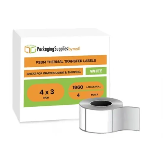 PSBM 4 Rolls 4" x 3" White Thermal Transfer Shipping Labels for Print 1960 Label/Roll image {9}