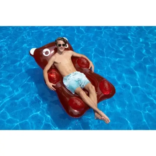 Swimline 60" Inflatable Gummy Bear 1-Person Swimming Pool Float - Transparent Red image {2}