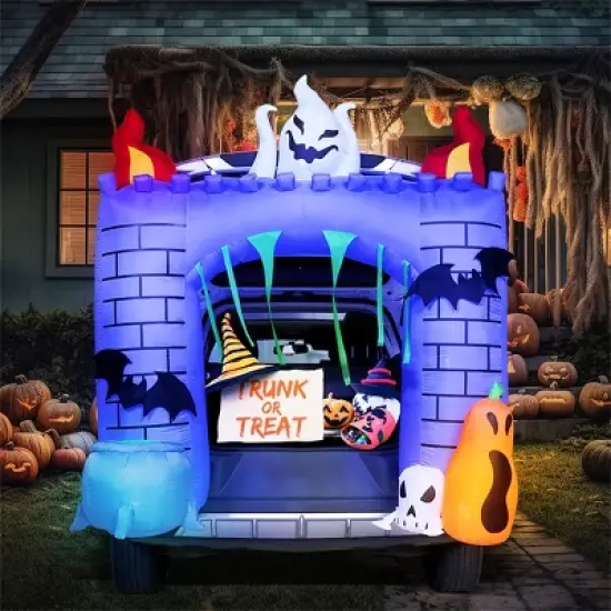 Joyfy 6FT Tall Halloween Inflatable Outdoor Decorations, Inflatable Haunted Castle with Built-in LEDs Trunk or Treat Car Decorations for Outside Decor image {3}
