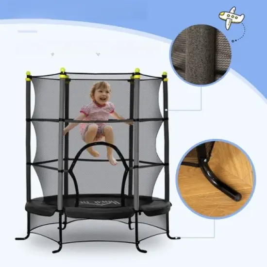 DSVIMOY Trampoline, 65" Kids Trampoline Bouncing Jumping Mat Recreational Trampoline with Enclosure Net, Black, 64.25"*64.25"*64.26" image {2}