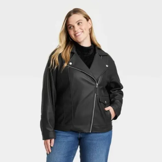 Women's Oversized Faux Leather Moto Jacket - Universal Thread&trade; Black image {4}