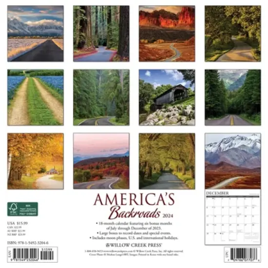 Willow Creek Press 2024 Wall Calendar 12"x12" America's Backroads image {1}