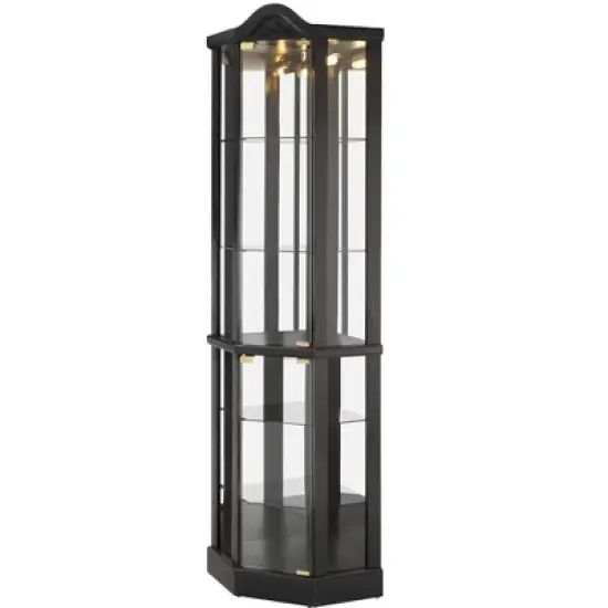 YOOCOZZ Lighted Glass Corner Curio Cabinet &ndash; Adjustable Shelves, Carved Cherry Decoration, Wine Storage image {2}