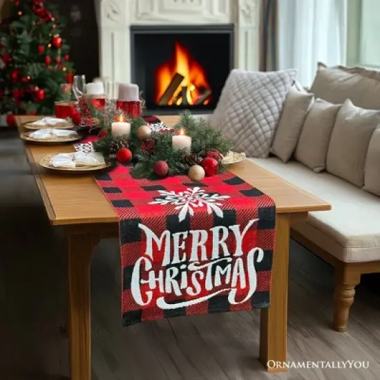 Plaid Merry Christmas 72" Jacquard Table Runner, High Quality Holiday Rectangle Tablecloth Decoration| OrnamentallyYou image {3}