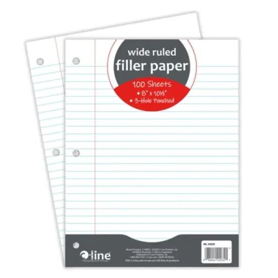 C-Line Filler Paper, Wide Ruled, 8" x 10-1/2", White, 100 Sheets image {1}