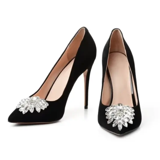 Unique Bargains Women's Rhinestone Shoe Buckle 1.97"x1.57" Silver Tone 2 Pcs image {5}