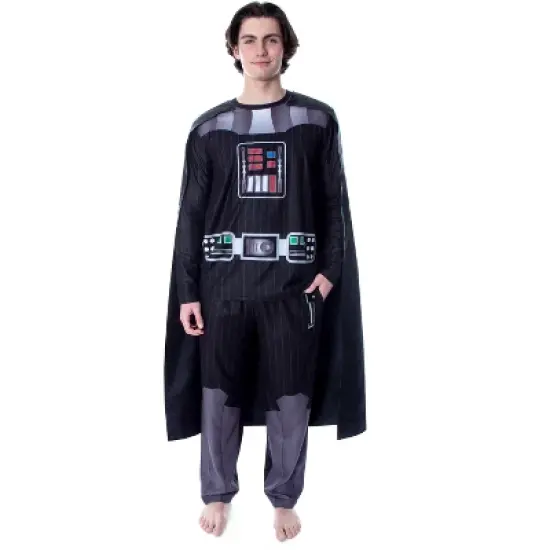 Star Wars Men's Darth Vader Costume Shirt And Pants Pajama Set With Cape Black image {4}