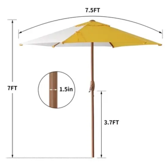 MaseiKar 7.5FT Outdoor Market Patio Umbrella, Crank Lift, Contrast Color 180G Polyester Canopy, 6 Steel Ribs, 1.5" Pole, No Base Included image {3}